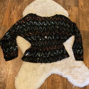 Miss H Vintage Sequin Disco Peplum Blouse 70's Sparkle